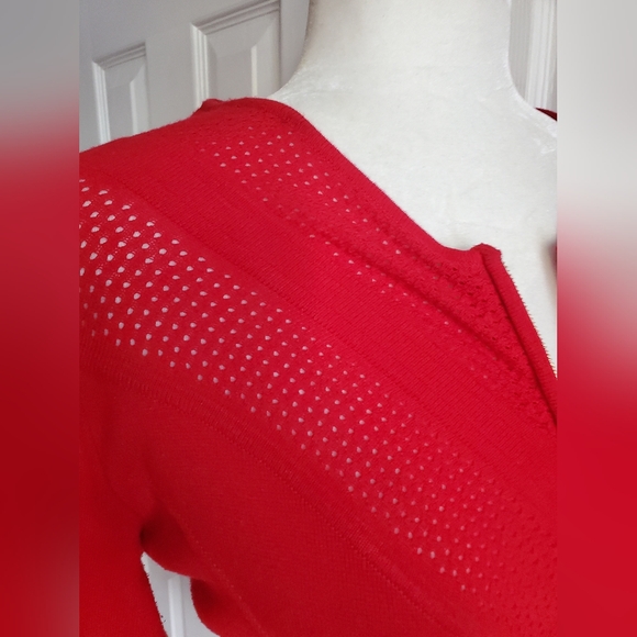 Escada Double Gold Zip Front Peplum Perforated Bodice Chevron Knit Sweater - Picture 4 of 15